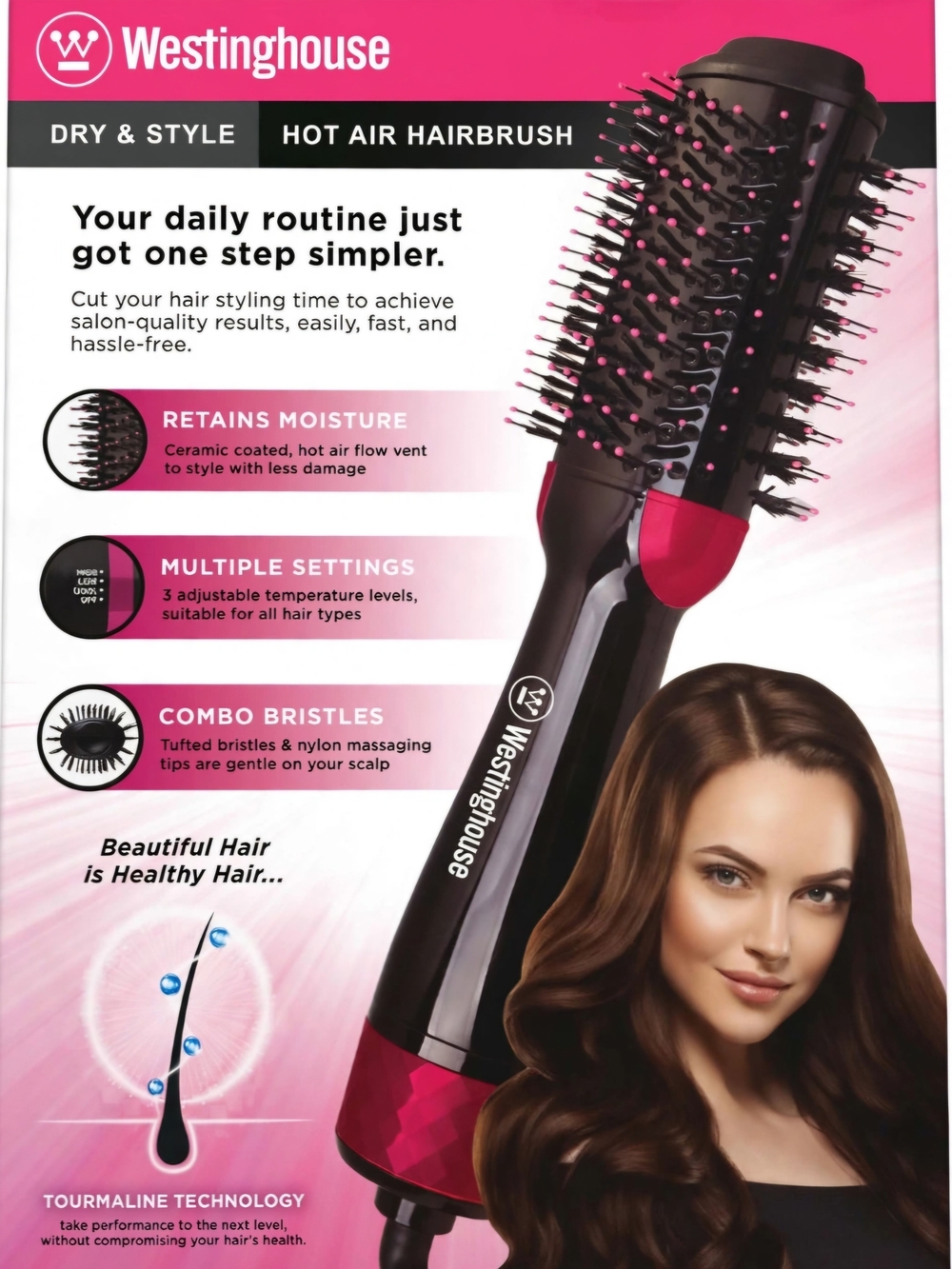 New Westinghouse Hot Air Hairbrush, Dry & Style Volumizer. For Long Hair